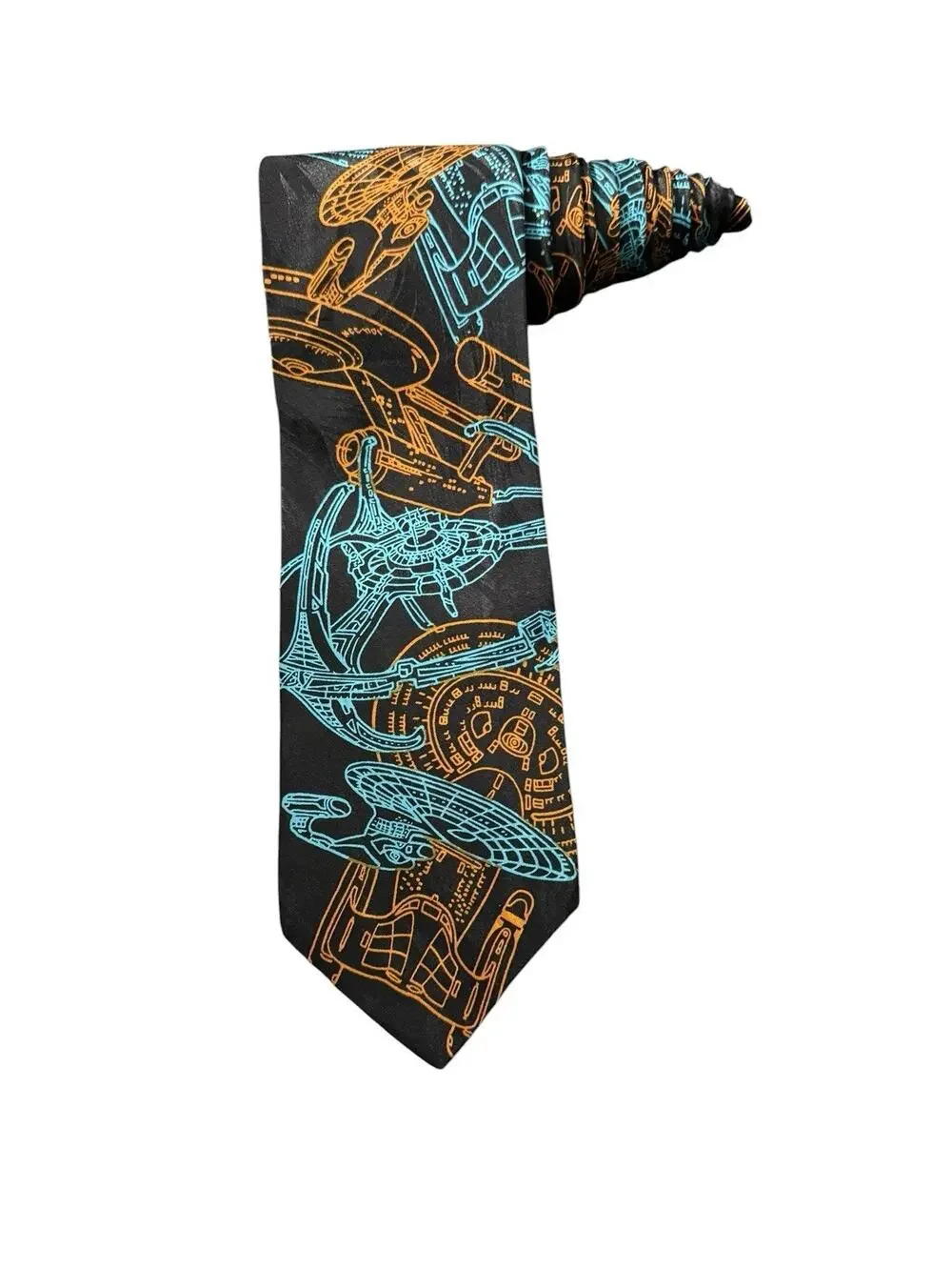 Ralph Marlin RM Style Star Trek Enterprise & Space station Vintage Necktie 1994